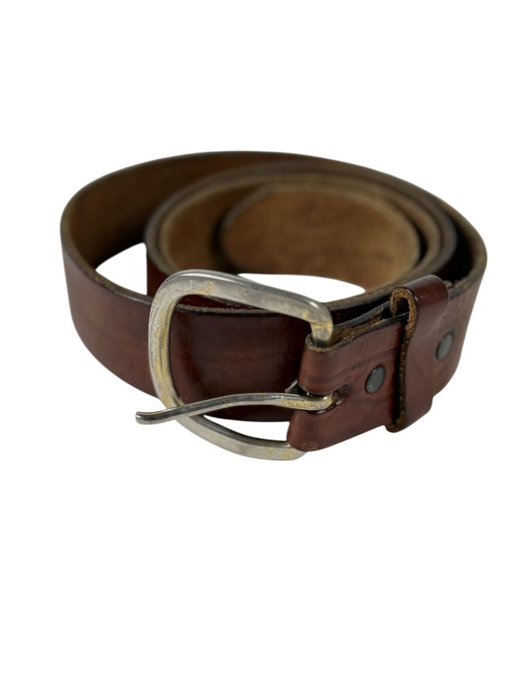 Vintage Brown Oil-Tanned Leather Belt Silver Buckle Made In USA Size 38